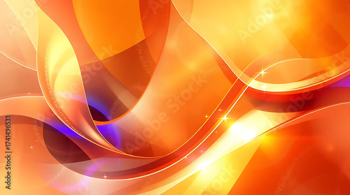 An abstract background featuring flowing orange ribbons and light effects, creating a warm and dynamic composition
