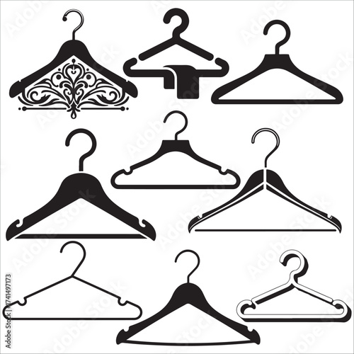 Collection of black silhouette clothing hangers in various styles vector