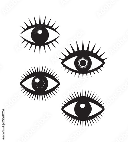 Eye icon set, simple eyes collection, stylized eye icons with various expressions, retina scan eye icons. simple eyes collection vector illustration EPS 10.