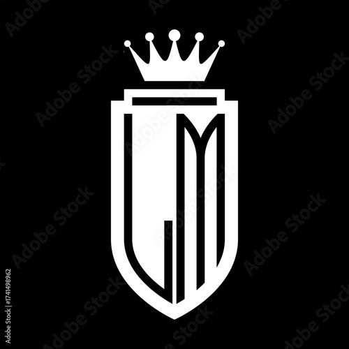 LM Vector logo initials shield with royal crown minimalist, elegant style