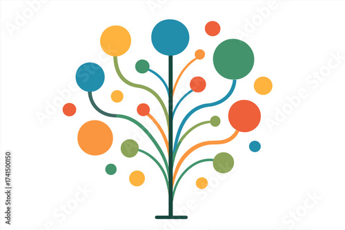 Abstract tree growth concept vector. Infographic of network communication, business, social media, technology. Teamwork and community symbol. Flat design organizational structure.