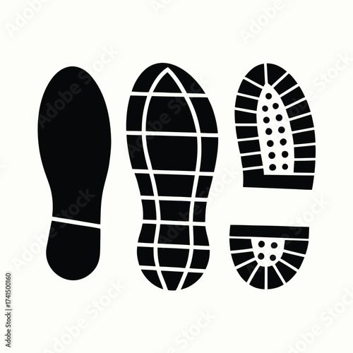 Vector illustration Black shoe sole prints on white background footprint