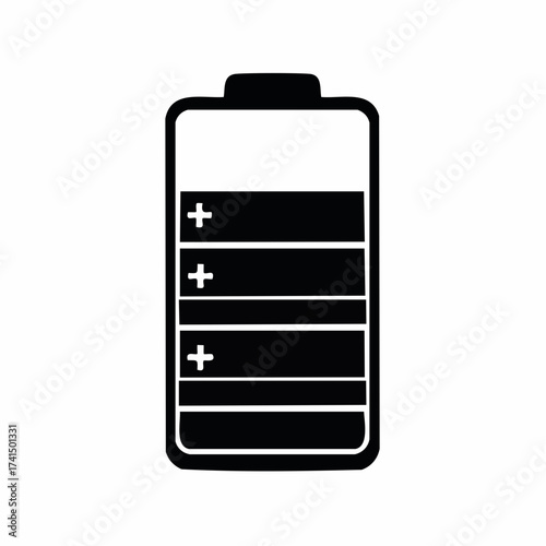 Full battery charge icon silhouette, representing power, energy, and a complete power level for electronic devices and digital interfaces