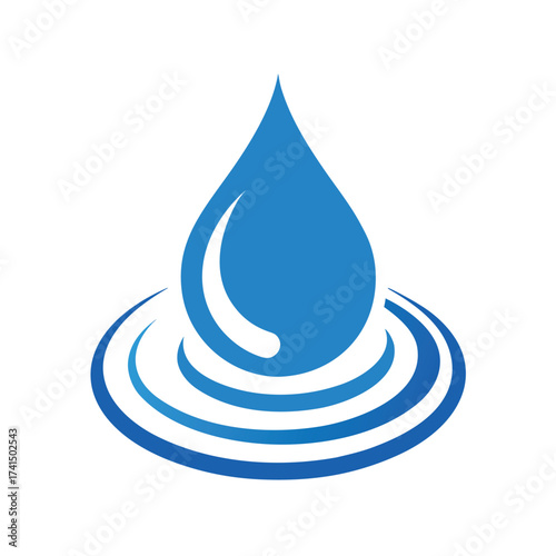 Vector illustration Blue water drop with concentric ripples on white background wave