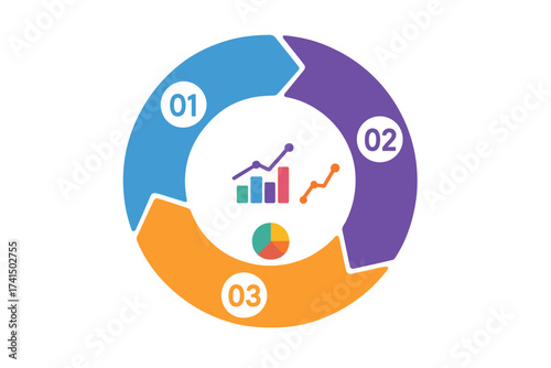 Business data visualization vector infographic template. Cycle diagram with 3 steps for presentation. Process chart with options. Abstract elements of graph, workflow, report, analysis.