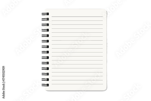 Realistic vector notebook template with spiral binding. Lined paper notepad mockup isolated on a background. Blank page for notes, diary, or journal. School or office.