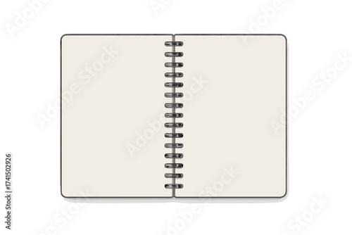Realistic open spiral notebook vector template. Blank diary or journal mockup with empty pages. School, office stationery for writing, journaling, or sketching illustration.