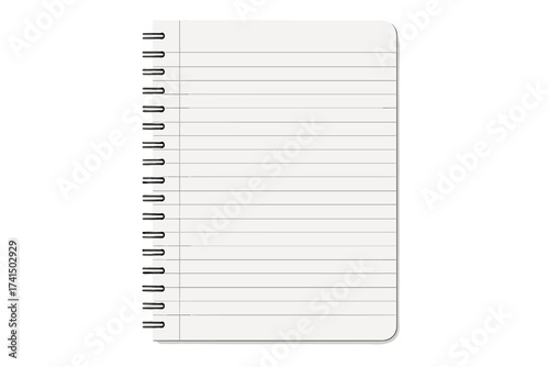 Realistic notebook template vector. Spiral notepad mockup with shadow. Blank lined paper page for school, education, office stationery. Journal, diary, planner, organizer.