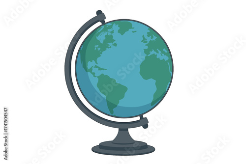 Realistic Vector Illustration of a World Globe on Stand, Earth Geography Sphere with Transparent Background, Isolated Global Map Representation, Educational and Travel Concept Vector Design