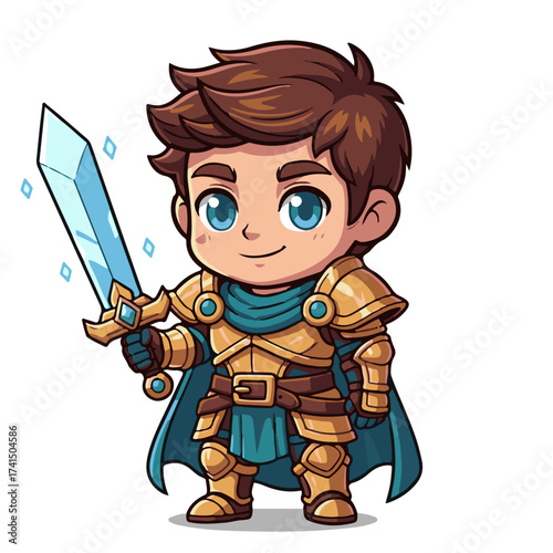 Golden Knight Character Holding a Magical Glowing Sword
