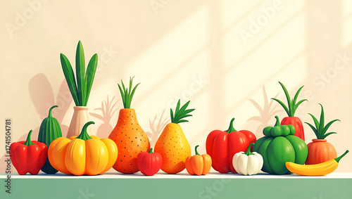 Modern style Vector Foods On Display Flat Earth Colors Copy Space For Text or Images 300 DPI High Resolution Illustration 