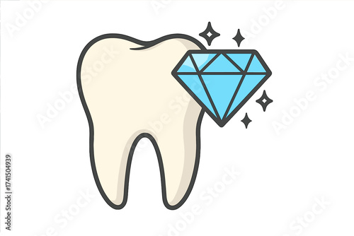 Strong healthy tooth as a diamond metaphor. Dental care, stomatology, cosmetic dentistry icon. Precious molar, strong enamel, perfect smile, and teeth whitening vector symbol.
