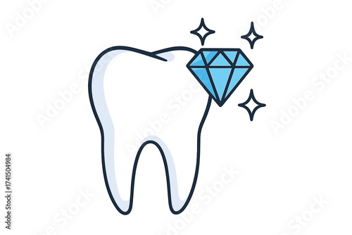 Tooth with diamond icon. Strong healthy teeth concept. Dental care and health. Premium dentistry and stomatology symbol. Perfect smile metaphor, teeth whitening vector logo.