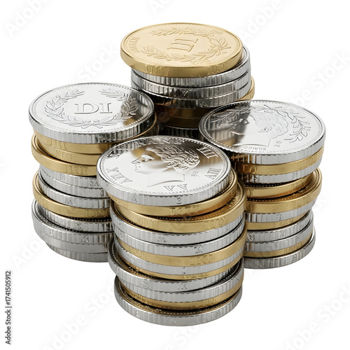 Stack of swiss coins isolated on transparent background, representing wealth, finance, and the strength of the swiss economy