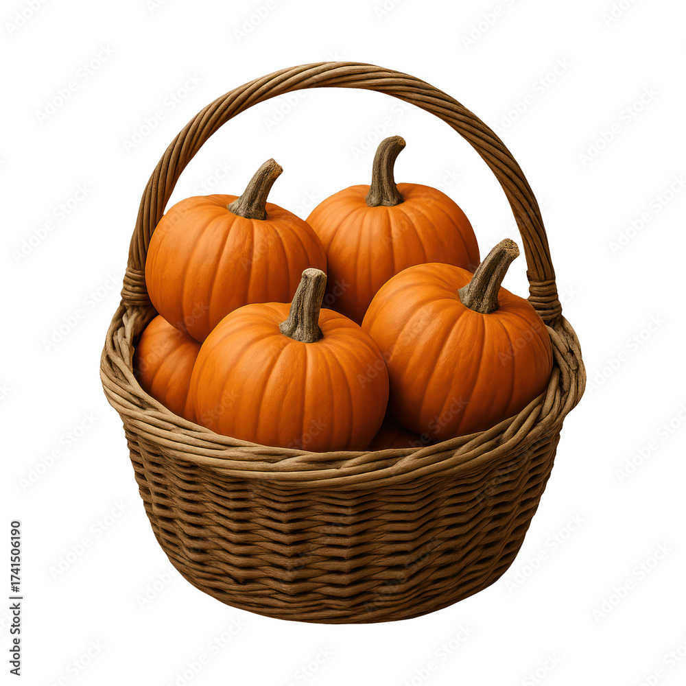 Obraz premium A photo realistic isolated cut-out of a [basket of pumpkins], high-resolution, no background, no border, natural lighting, transparent background, no background, no shadow