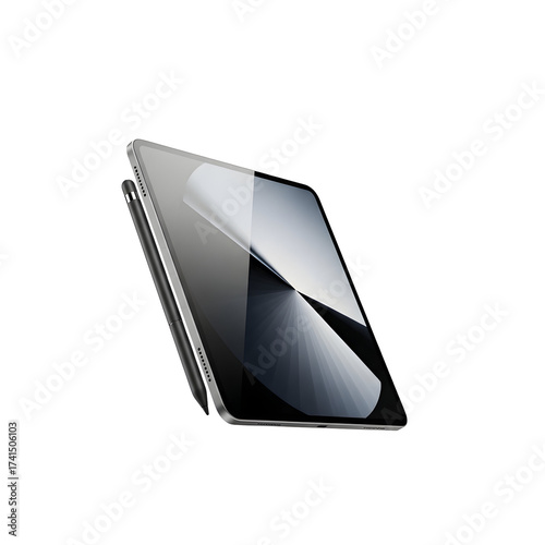 Modern tablet with stylus isolated on transparent background, showcasing sleek design and advanced technology for creative work
