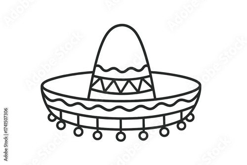 Mexican sombrero hat line icon. Cinco de Mayo symbol. Traditional Mexico culture. Fiesta party graphic element. Latin holiday vector illustration. National headwear logo.