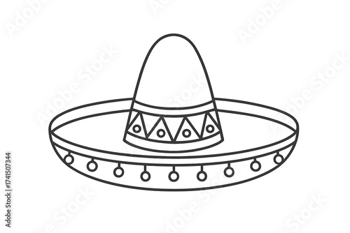 Sombrero hat icon in outline style isolated on white. Traditional Mexican headwear symbol. Vector graphic for travel, culture, Cinco de Mayo, and fiesta party concepts.