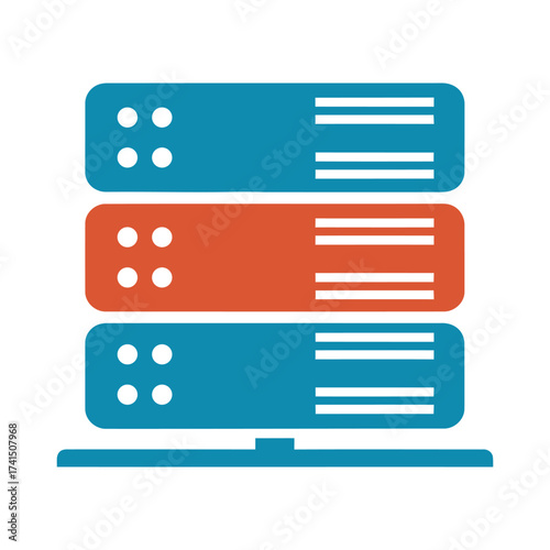 Server rack data storage icon for technology database hosting network computing clean vector illustration design