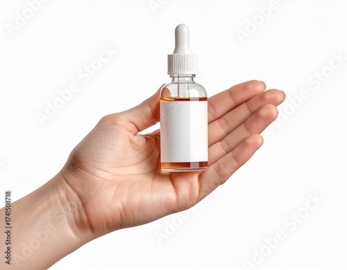 hand holding a cosmetics bottle for medicine isolated on white background