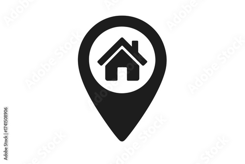 House location icon. Real estate pin. Home address pointer. Find a house concept. Property search symbol. Map marker for residence, mortgage or rental. Navigation, GPS.