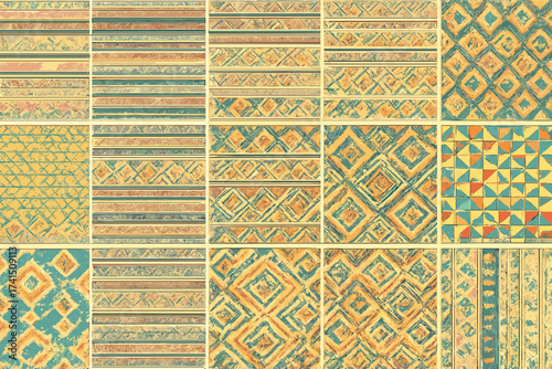 Seamless retro pattern collection. Vintage geometric and tribal ethnic design set. Abstract hipster motives. Grunge texture background. For fabric, textile, wallpaper. Vector.