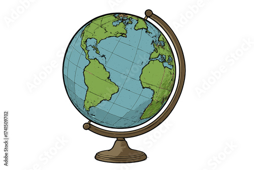 World globe illustration isolated on white background. Planet Earth map for global business, international travel, geography, and education. Vector graphic for concepts.
