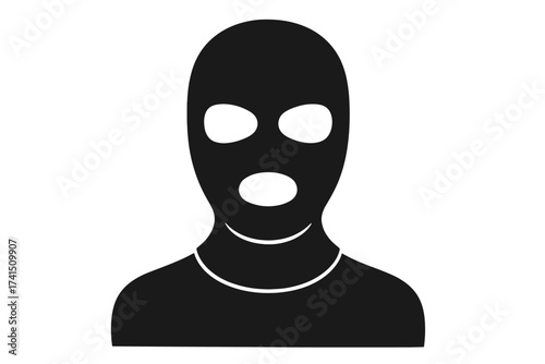 Criminal mask balaclava icon. Robber, thief, or terrorist symbol. Concept of crime, terrorism, and danger. Anonymous offender or gangster head silhouette vector illustration.