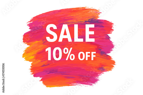 Sale 10% Off Sign Over Vibrant Abstract Art Brush Stroke Acrylic Paint Background, Colorful Watercolor Texture, Perfect for Shop Promotions and Sale Banners, Vector Illustration