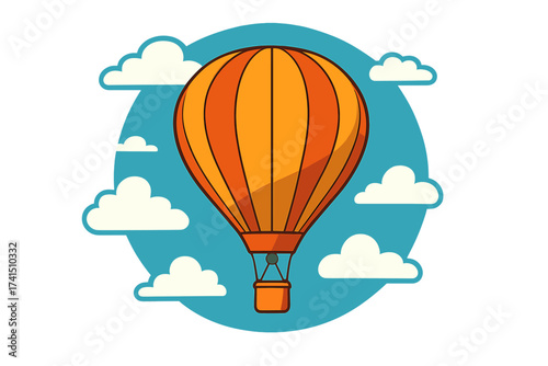 Hot air balloon vector illustration. Air transport for travel and adventure concept. Colorful balloon flying in the sky with clouds. Freedom and journey symbol. Flat design icon.