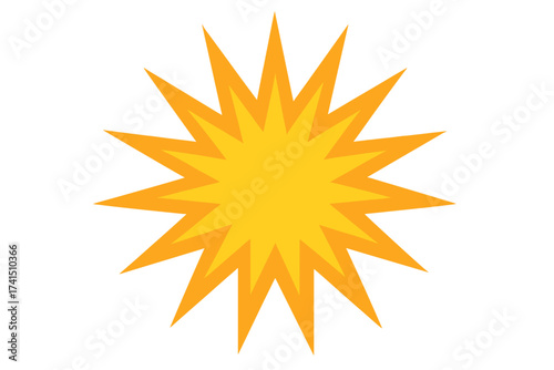 Yellow orange starburst vector illustration. Sunburst comic pop art explosion. Flash icon for sales, promotions, and discounts. Cartoon boom badge sticker symbol isolated.