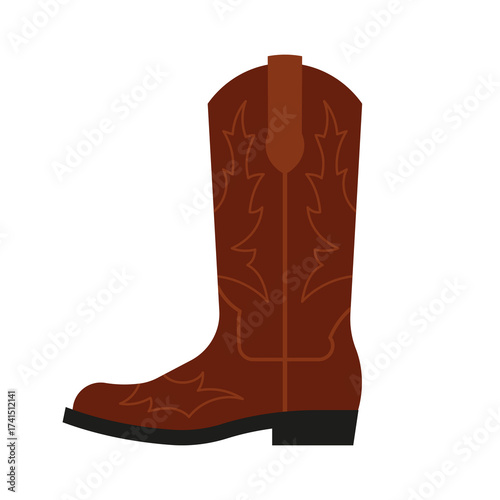 Cowboy boots,  icon. Western leather shoes, American Wild West style. Flat design illustration. 