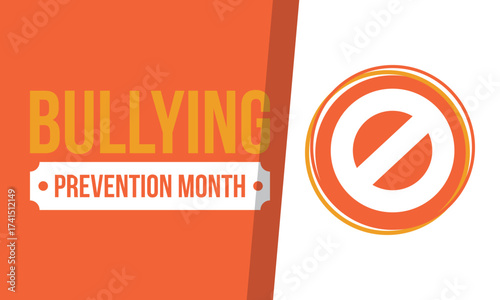 National Bullying Prevention Month in October. Stop bullying. Annual nationwide campaign to keep all youth safe from bullying. Orange color. Poster, card, banner, background. Vector illustration
