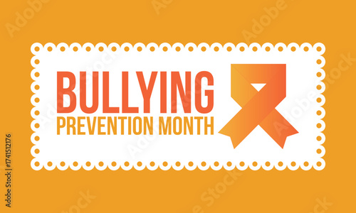 National Bullying Prevention Month in October. Stop bullying. Annual nationwide campaign to keep all youth safe from bullying. Orange color. Poster, card, banner, background. Vector illustration