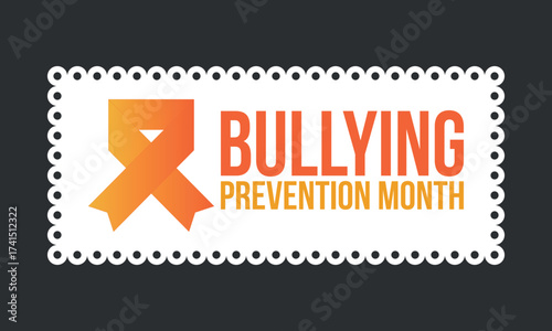 National Bullying Prevention Month in October. Stop bullying. Annual nationwide campaign to keep all youth safe from bullying. Orange color. Poster, card, banner, background. Vector illustration