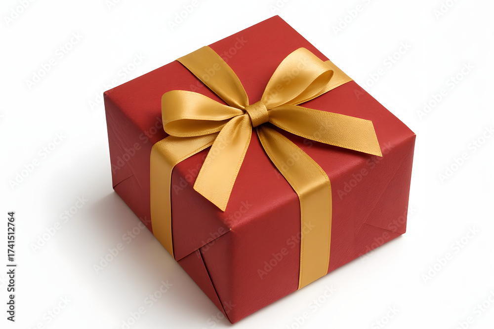 Fototapeta premium Caixa de presente vermelho com laço dourado.