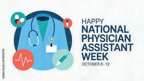 Celebrate national physician assistant week with a medical scrub coat stethoscope and healthcare symbols representing appreciation for pas