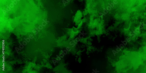 Green smoke texture on black background. Beautiful abstract color black and green marble on black background. Abstract digital texture filled with luminous neon green clouds and smoky patterns. 