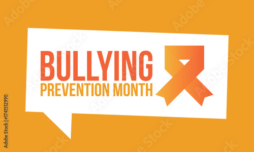 National Bullying Prevention Month in October. Stop bullying. Annual nationwide campaign to keep all youth safe from bullying. Orange color. Poster, card, banner, background. Vector illustration