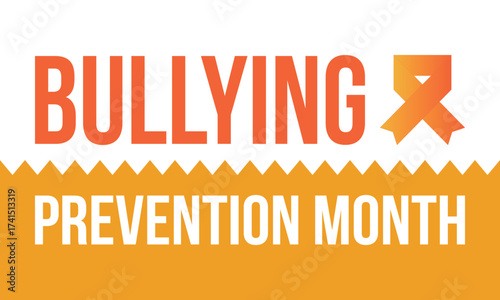 National Bullying Prevention Month in October. Stop bullying. Annual nationwide campaign to keep all youth safe from bullying. Orange color. Poster, card, banner, background. Vector illustration