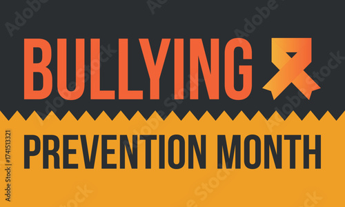 National Bullying Prevention Month in October. Stop bullying. Annual nationwide campaign to keep all youth safe from bullying. Orange color. Poster, card, banner, background. Vector illustration