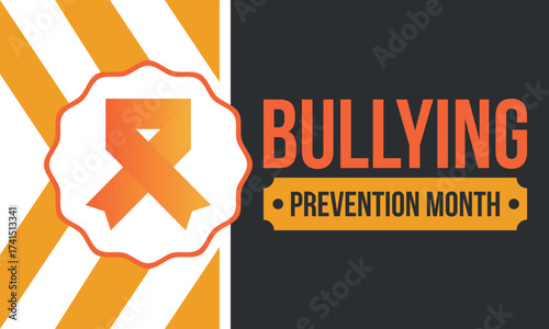 National Bullying Prevention Month in October. Stop bullying. Annual nationwide campaign to keep all youth safe from bullying. Orange color. Poster, card, banner, background. Vector illustration