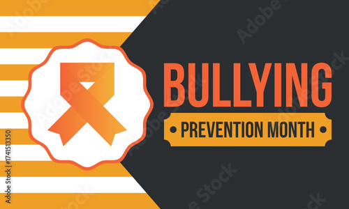 National Bullying Prevention Month in October. Stop bullying. Annual nationwide campaign to keep all youth safe from bullying. Orange color. Poster, card, banner, background. Vector illustration