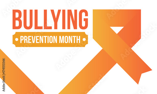 National Bullying Prevention Month in October. Stop bullying. Annual nationwide campaign to keep all youth safe from bullying. Orange color. Poster, card, banner, background. Vector illustration