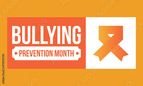 National Bullying Prevention Month in October. Stop bullying. Annual nationwide campaign to keep all youth safe from bullying. Orange color. Poster, card, banner, background. Vector illustration
