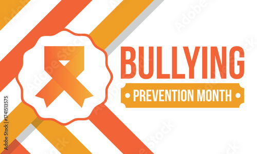 National Bullying Prevention Month in October. Stop bullying. Annual nationwide campaign to keep all youth safe from bullying. Orange color. Poster, card, banner, background. Vector illustration