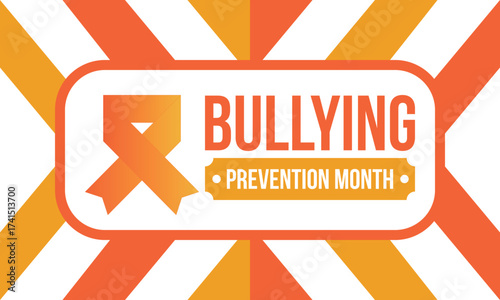 National Bullying Prevention Month in October. Stop bullying. Annual nationwide campaign to keep all youth safe from bullying. Orange color. Poster, card, banner, background. Vector illustration
