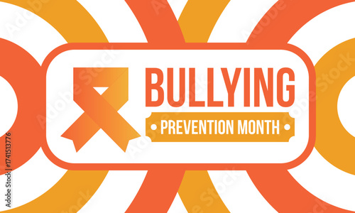 National Bullying Prevention Month in October. Stop bullying. Annual nationwide campaign to keep all youth safe from bullying. Orange color. Poster, card, banner, background. Vector illustration