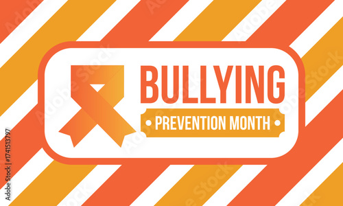 National Bullying Prevention Month in October. Stop bullying. Annual nationwide campaign to keep all youth safe from bullying. Orange color. Poster, card, banner, background. Vector illustration