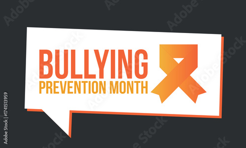 National Bullying Prevention Month in October. Stop bullying. Annual nationwide campaign to keep all youth safe from bullying. Orange color. Poster, card, banner, background. Vector illustration
